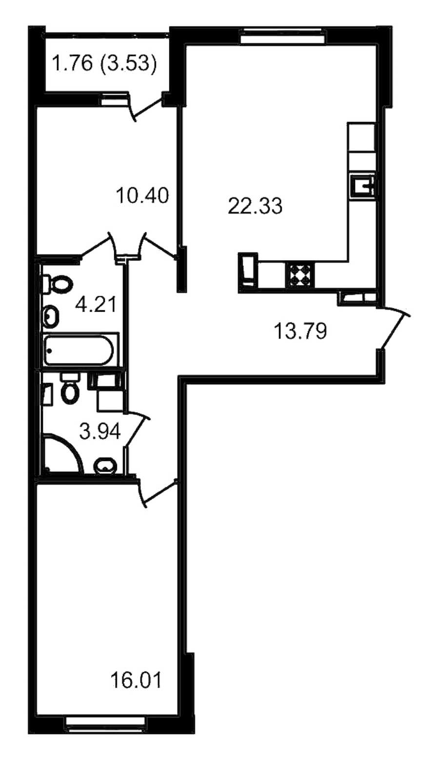 Двухкомнатная квартира в : площадь 74.21 м2 , этаж: 12 – купить в Санкт-Петербурге